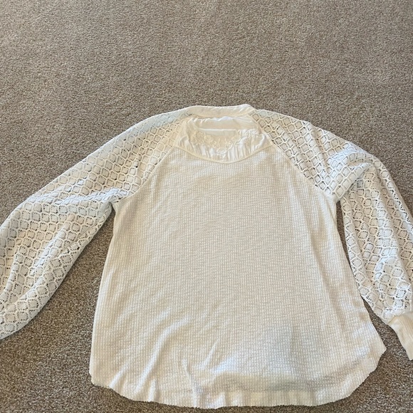 Free People Cream Lace Balloon-Sleeve Crewneck - Picture 6 of 7